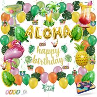 Fissaly® 78 Stuks Hawaii Flamingo, Ananas & Palmbladeren Feest Decoratie – Aloha & Tropisch – Slingers & Ballonnen - thumbnail