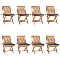 Tuinstoelen 8 st inklapbaar met kussens massief teakhout