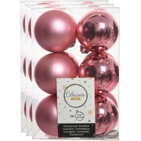 36x stuks kunststof kerstballen lippenstift roze 6 cm glans/mat