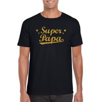 Super papa cadeau t-shirt met gouden glitters op zwart voor heren - thumbnail