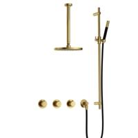 Hotbath Cobber X - CX7067 - Inbouw Regendoucheset - Geborsteld Messing PVD - 2 Stopkranen - Thermostatisch - Plafondbuis 30 cm - Hoofddouche 200 mm - Staafhanddouche - Glijstang 900 mm - Waterbesparend