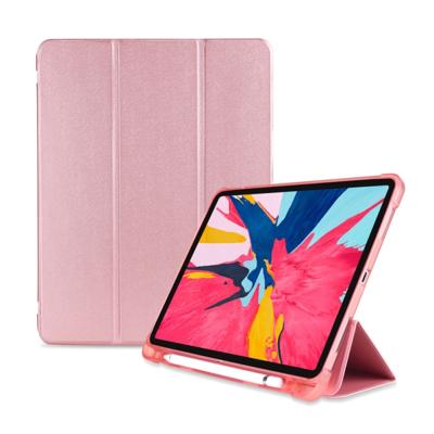 Drie-vouwen shock proof TPU beschermende case voor iPad Pro 11 inch (2018) met houder & pen sleuf (Rose goud)