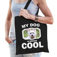 West terrier honden tasje zwart volwassenen en kinderen - my dog serious is cool kado boodschappenta - thumbnail