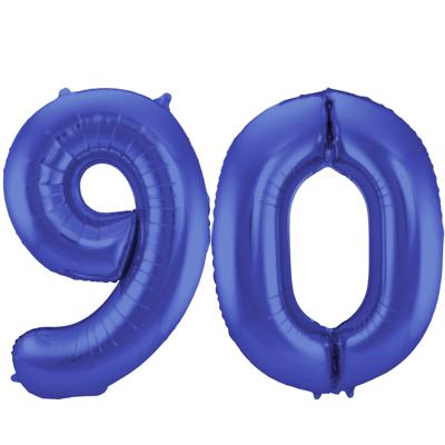 Folat Folie ballonnen - 90 jaar cijfer - blauw - 86 cm - leeftijd feestartikelen - verjaardag