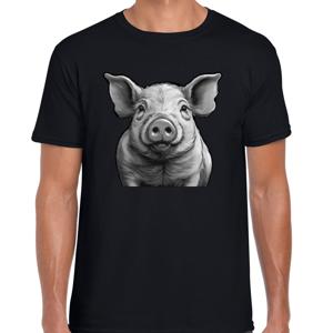 Cadeau T-shirt heren - boerderijdieren liefhebber - zwart - varken