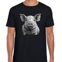 Cadeau T-shirt heren - boerderijdieren liefhebber - zwart - varken