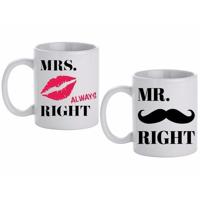 Koffie Mokken set Mr & Mrs Right - wit - 300 ml - dames en heren - bruiloft cadeau - huwelijk Koffie Mokken set Mr & Mrs Right - wit - 300 ml - dames en heren - bruiloft cadeau - huwelijk