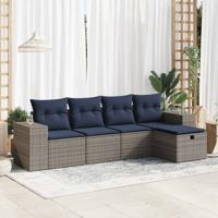 5-delige Loungeset met kussens poly rattan grijs