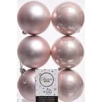 6x Kunststof kerstballen glanzend/mat licht roze 8 cm kerstboom versiering/decoratie lichtroze - Kerstbal - thumbnail