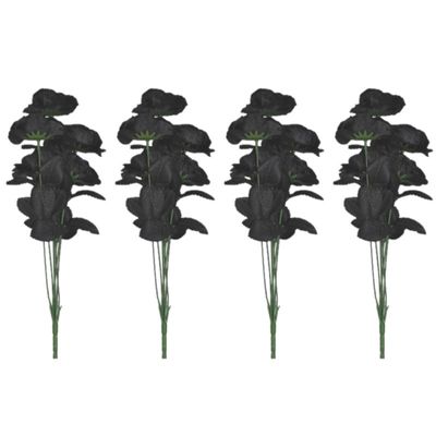 4x Bosje met 6 zwarte rozen halloween decoratie 37 cm