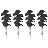 4x Bosje met 6 zwarte rozen halloween decoratie 37 cm
