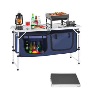 VEVOR Camping Keukentafel Opvouwbaar Kookstation 3-voudig Hoogte Verstelbaar Blauw