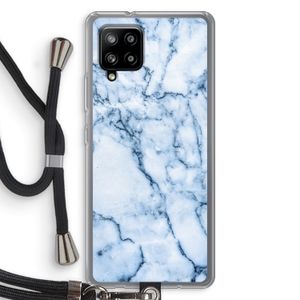 Blauw marmer: Samsung Galaxy A42 5G Transparant Hoesje met koord
