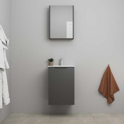 On-Line Badkamermeubelset - 45 cm - Voorgemonteerd - 1 Deur met Greep - Porseleinen Wastafel - 1 Kraangat - Spiegelkast - Mat Antraciet