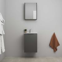 On-Line Badkamermeubelset - 45 cm - Voorgemonteerd - 1 Deur met Greep - Porseleinen Wastafel - 1 Kraangat - Spiegelkast - Mat Antraciet