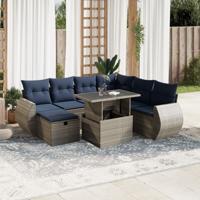 8-delige tuinbankset met kussens, grijs polyrotan