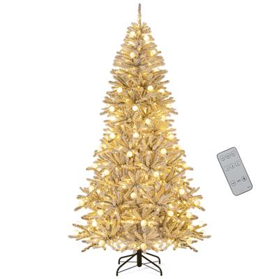 210 cm Sneeuw-beklede Kunstkerstboom met 65 Bollampen en 350 Warmwitte LED-lampen 905 Takpunten