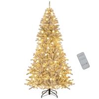 210 cm Sneeuw-beklede Kunstkerstboom met 65 Bollampen en 350 Warmwitte LED-lampen 905 Takpunten