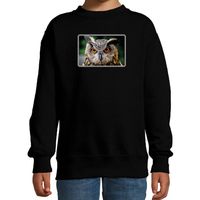 Dieren sweater / trui met uilen foto zwart voor kinderen - thumbnail