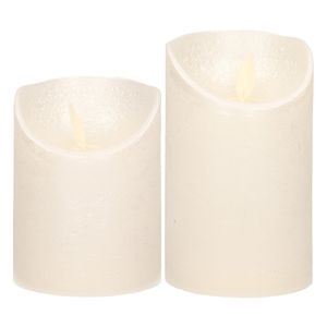 LED kaarsen/stompkaarsen - set 2x - parel/creme - H10 en H12,5 cm - bewegende vlam