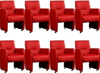 Set van 8 Rode leren moderne eetkamerfauteuils Pleasure - Toledo Leer Ducati (rood leer)