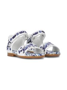 Dolce & Gabbana Kids sandales en cuir à imprimé Majolica - Blanc