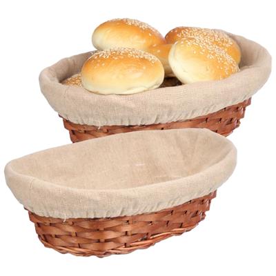 Kipit Broodmandje met stof - 2x - riet/canvas - bruin - 29 x 10 cm - landelijke stijl - Broodjes ser