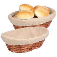 Kipit Broodmandje met stof - 2x - riet/canvas - bruin - 29 x 10 cm - landelijke stijl - Broodjes ser