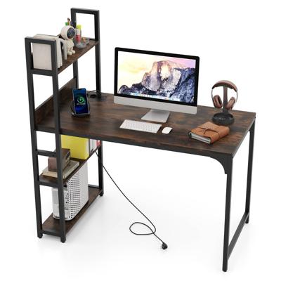 Computerbureau met Stekkerdoos 120 cm Bureau met Boekenkast Stopcontacten en Metalen Frame Werktafel voor Thuiskantoor