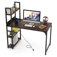 Computerbureau met Stekkerdoos 120 cm Bureau met Boekenkast Stopcontacten en Metalen Frame Werktafel voor Thuiskantoor
