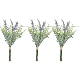 Lavendel kunstbloemen - 3x - bosje met stelen van paarse bloemetjes - 14 x 42 cm