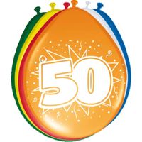 Gekleurde ballonnen versiering 50 jaar 8x stuks - thumbnail