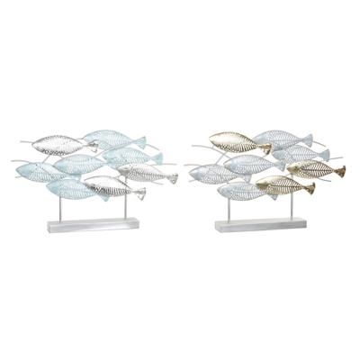 Decoratieve figuren DKD Home Decor 65,4 x 9 x 39,5 cm Zilverkleurig Blauw Gouden Spiralen Mediterrane (2 Stuks)