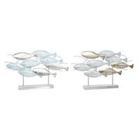 Decoratieve figuren DKD Home Decor 65,4 x 9 x 39,5 cm Zilverkleurig Blauw Gouden Spiralen Mediterrane (2 Stuks)