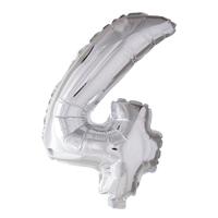 Folie ballon nummer &apos;4&apos; zilver 40cm
