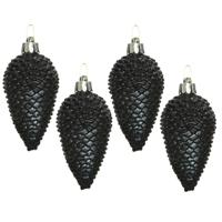 Kersthangers dennenappels - 12x st - zwart - glitter - 8 cm - kunststof - kerstversiering