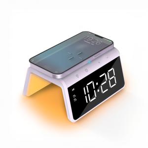 Digitale Wekker - Draadloze Oplader Voor Telefoon - Wake Up Light - Paars (HCG019QI-PU)