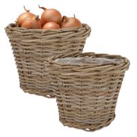 Plantenmand/aardappelmand Ivy - 2x - met binnenzak - rotan - B23 x H20 cm - binnen/buiten bloempotte