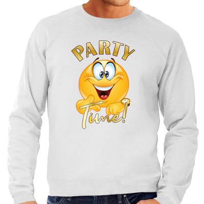 Verkleed sweater voor heren - party time emoji - grijs - themafeesten/carnaval