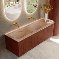 Badmeubel Mondiaz Kurve-Dlux | 145 cm | Meubelkleur Ruby | Wastafelkleur Saba | Solid surface | Dubbel / Links spoelbak | Zonder kraangat(en)