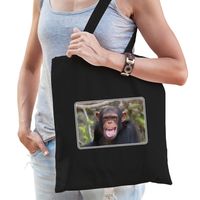 Dieren tas van katoen met Chimpansee apen foto zwart voor volwassenen - thumbnail