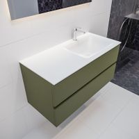 Mondiaz Vica Cloud badmeubel groen mat 100 cm 2 lades solid surface enkele spoelbak rechts 1 kraangat