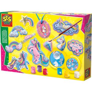 Gieten en schilderen - Eenhoorns - unicorn - sneldrogend - met vormpjes, gips, verf, penseel, glitters, gladstrijkkam en satijnband