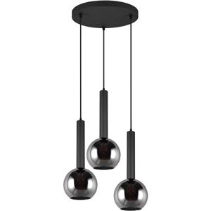 LED Hanglamp - Hangverlichting - Trion Yton - 3 Lichtpunten - E27 Fitting - Rond - Mat Zwart - Metaal