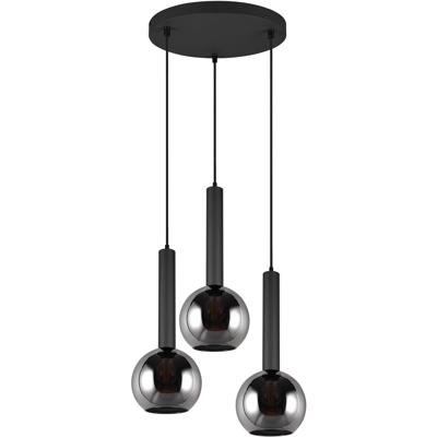 LED Hanglamp - Hangverlichting - Trion Yton - 3 Lichtpunten - E27 Fitting - Rond - Mat Zwart - Metaal