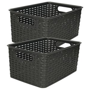 Opbergmand - 2x - Kastmand - rotan kunststof - zwart - 6 Liter - 19 x 29 x 13 cm