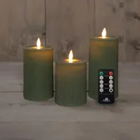 Anna&apos;s Collection LED kaars flame effect ribbel set 7.5 cm jade groen 3 stuks