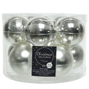 Kerstboomversiering zilveren kerstballen van glas 6 cm 10 stuks   -