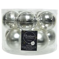 Kerstboomversiering zilveren kerstballen van glas 6 cm 10 stuks   - - thumbnail