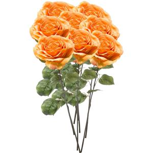 Kunstbloemen boeket Roos Laurie - 8x - 57 cm - oranje - Kunst zijdebloemen